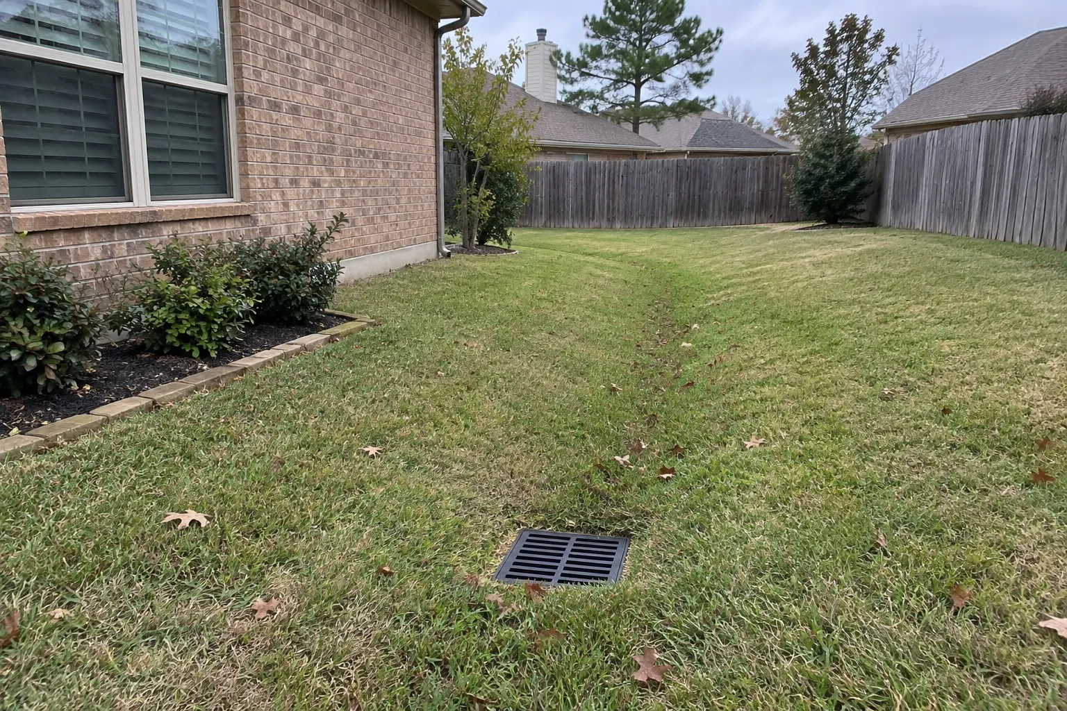 A residential yard drainage detail